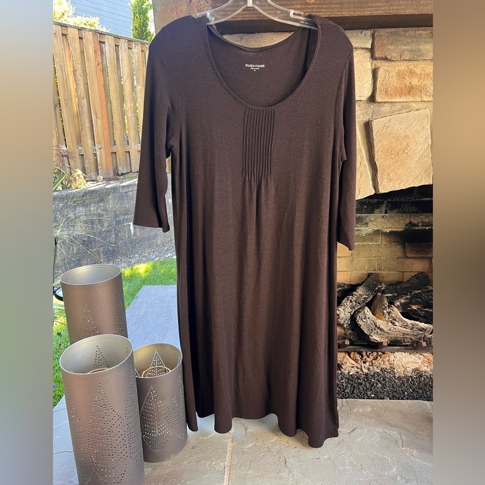 Eileen Fisher 3/4 Viscose Brown Long Sleeve Dress. Size M